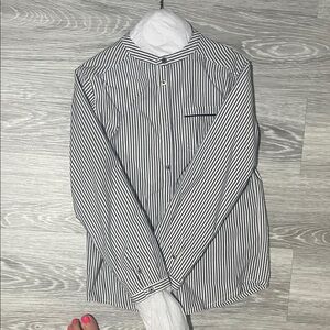 Jacadi Black and White Striped Button Down Shirt